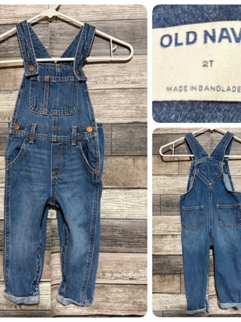Old Navy Denim Overalls Kids Girl 2T Blue Cuffed 100% Cotton